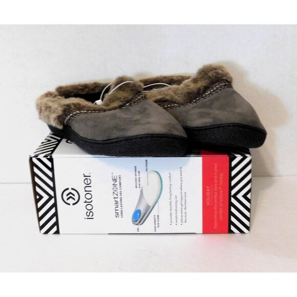 Isotoner SmartZone Slippers Womens Lg 8.5-9 Taupe Comfort Microsuede - Picture 9 of 14